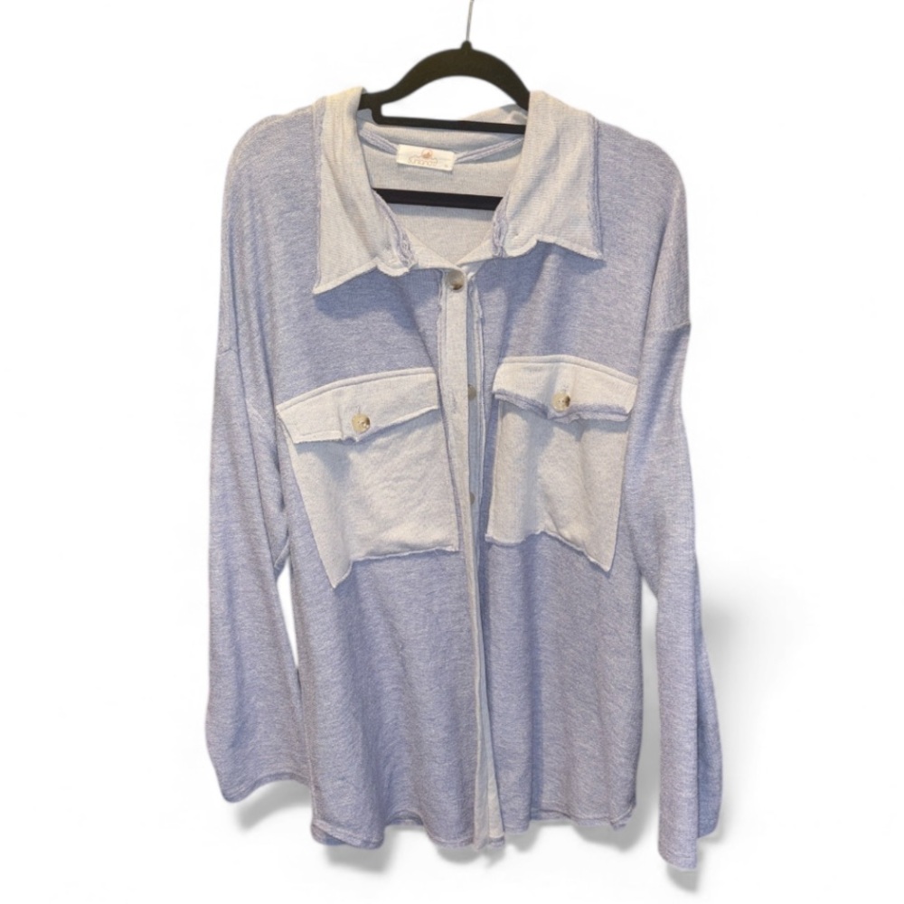 Sunland17 Cotton Blend Button Down Collared “Boho Boyfriend“ Long Sleeve Top.